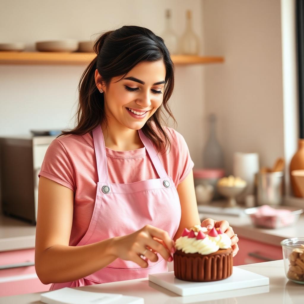 Sarah dos Santos, autora do curso Cozinha Lucrativa, sorrindo em sua cozinha